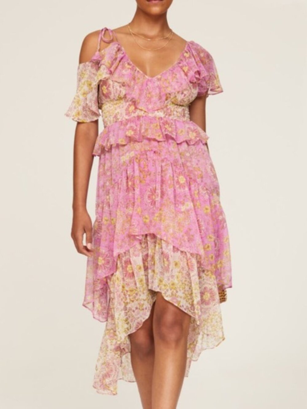 MISA Los Angeles Flora Liv Dress Chiffon Ruffle Hem Fairy ethereal Boho Party S